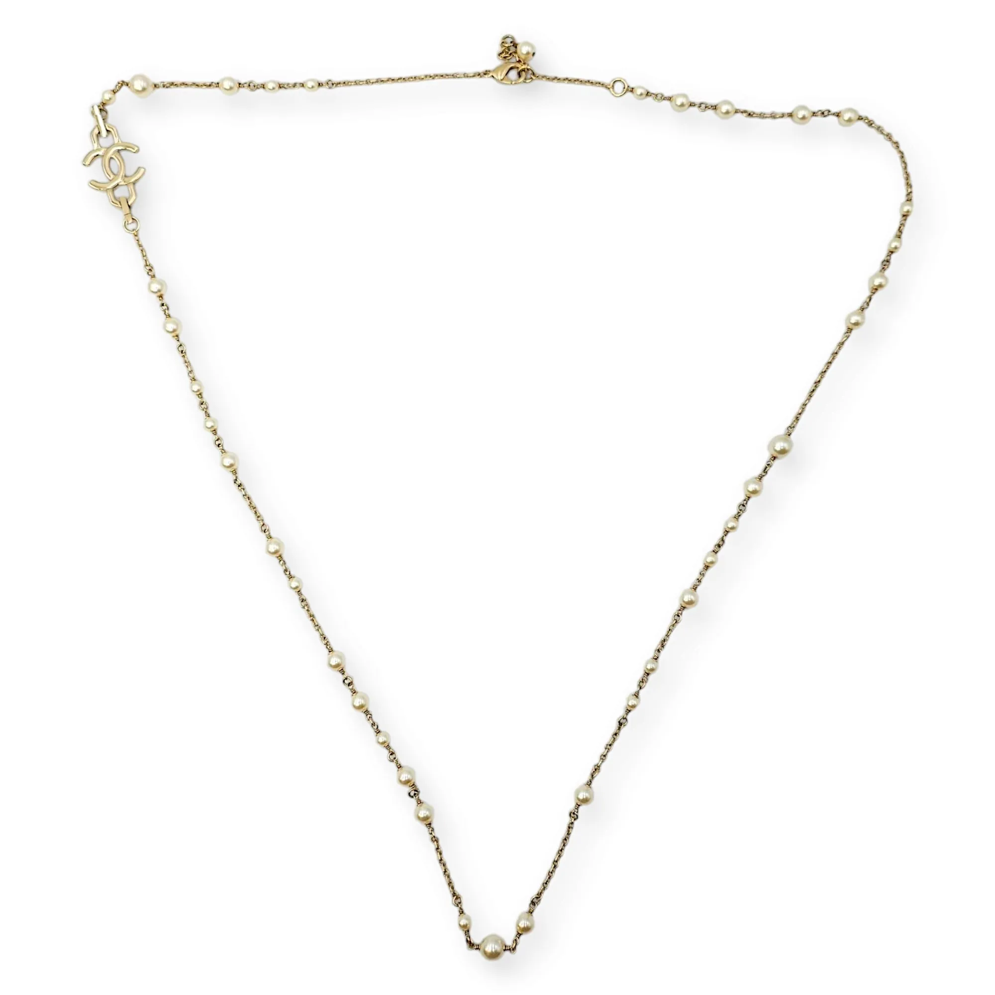 20B CC Pearls White Long Necklace in Pearls, Crystals, Gold hardware