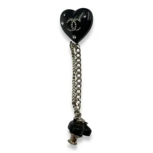 22B Double Heart Pin Black Brooch in Crystals, Resins, Gold hardware