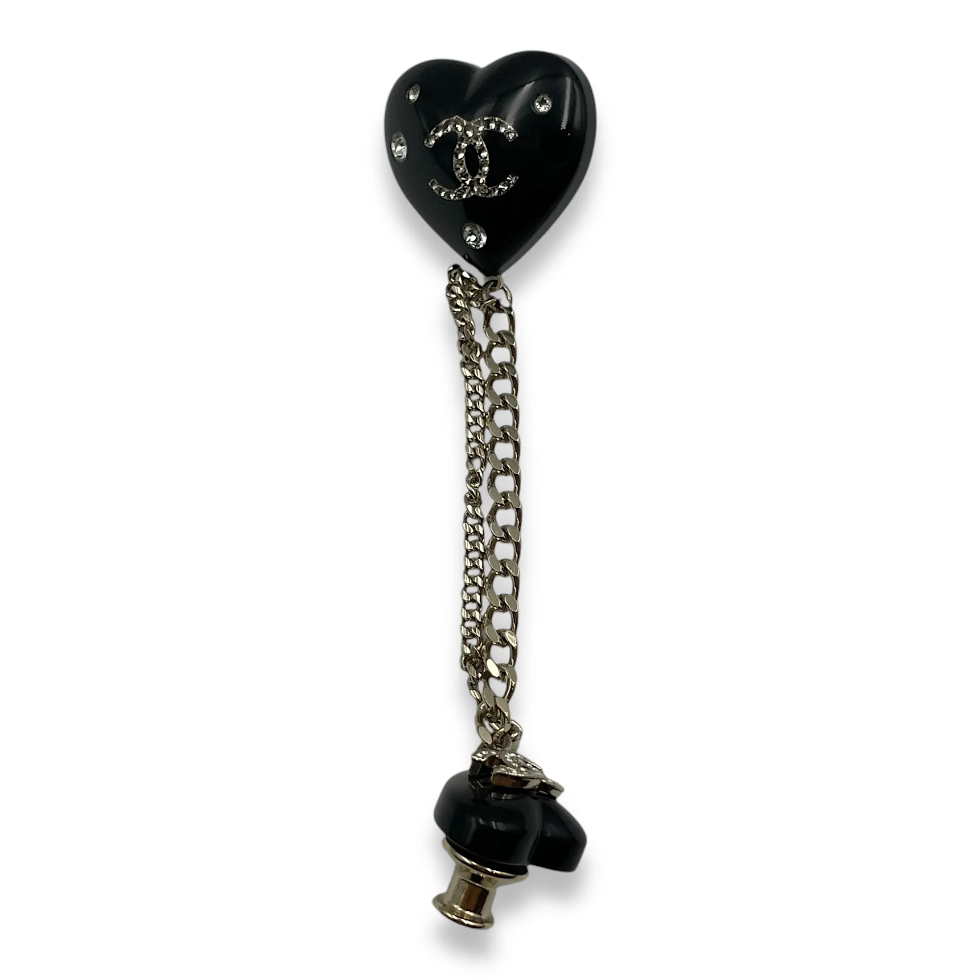 22B Double Heart Pin Black Brooch in Crystals, Resins, Gold hardware