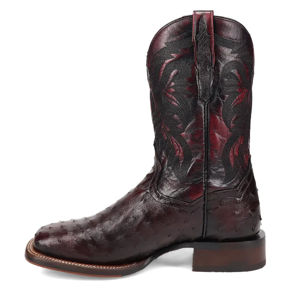Alamosa Embroidered Ostrich Square Toe Pull On Cowboy Boots