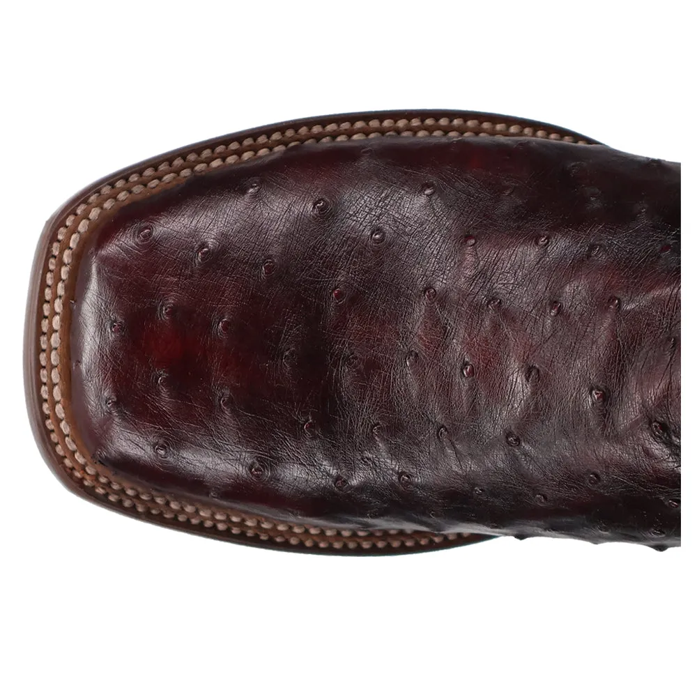 Alamosa Embroidered Ostrich Square Toe Pull On Cowboy Boots