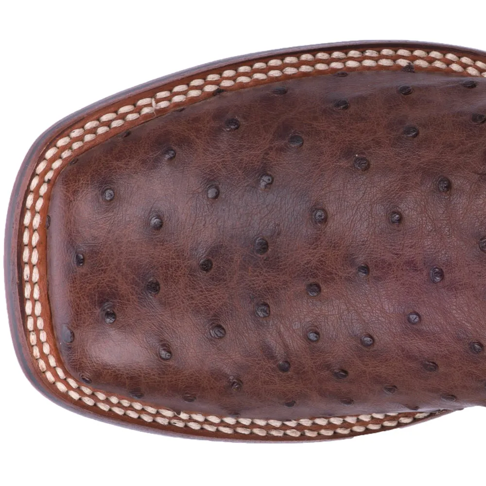 Alamosa Embroidered Ostrich Square Toe Pull On Cowboy Boots