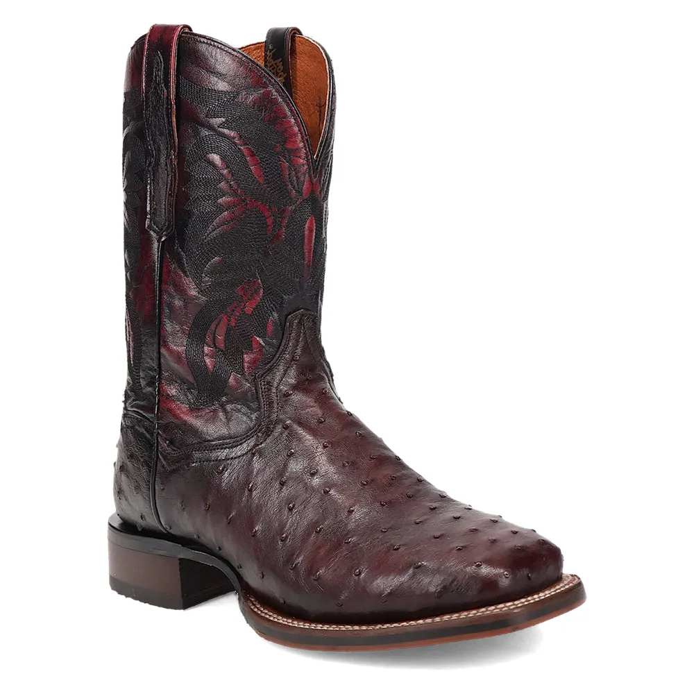 Alamosa Embroidered Ostrich Square Toe Pull On Cowboy Boots