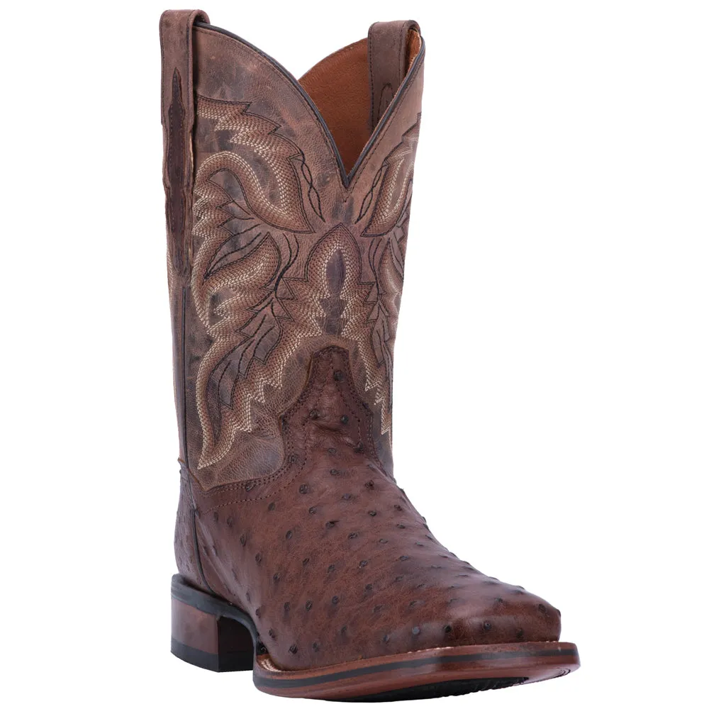 Alamosa Embroidered Ostrich Square Toe Pull On Cowboy Boots
