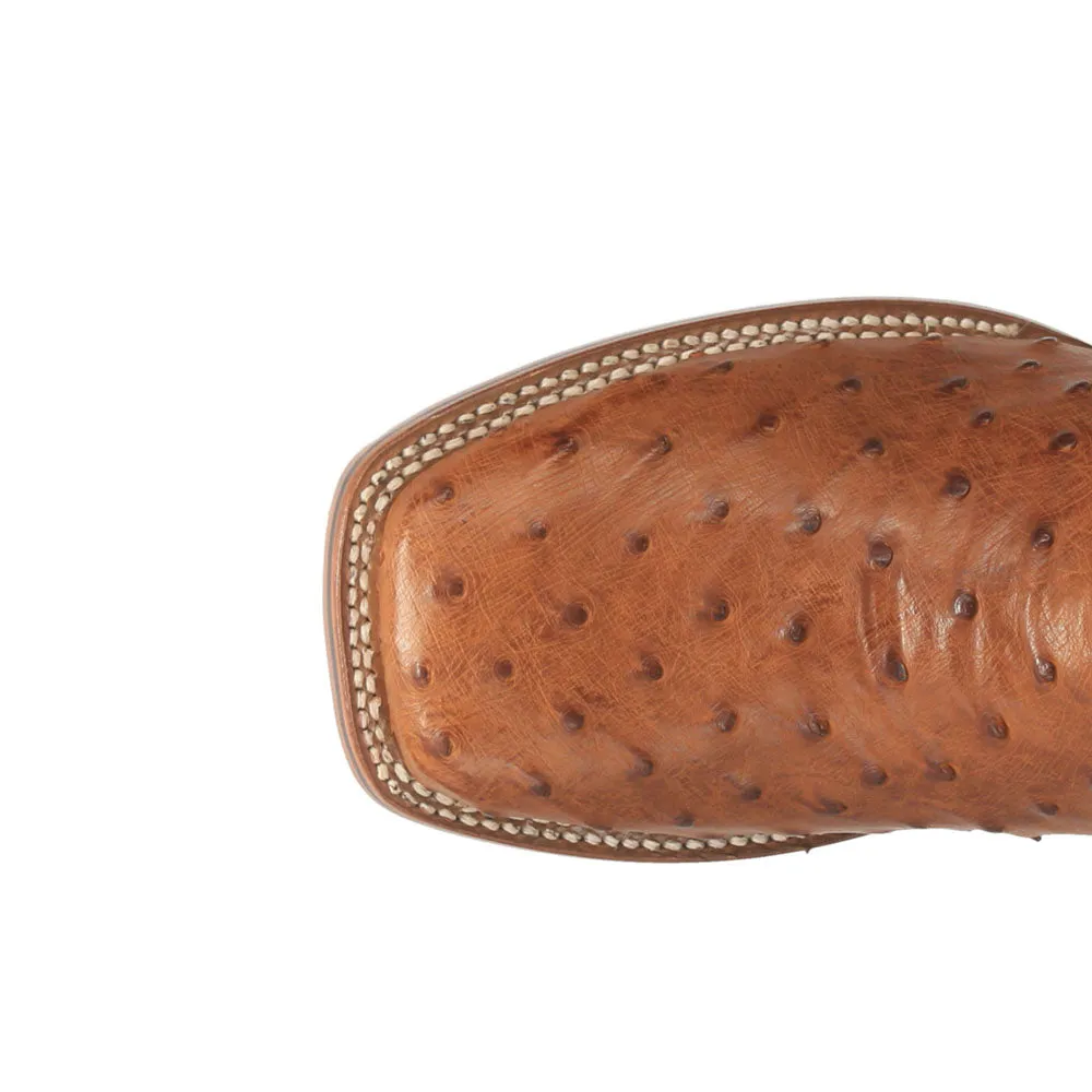 Alamosa Embroidered Ostrich Square Toe Pull On Cowboy Boots