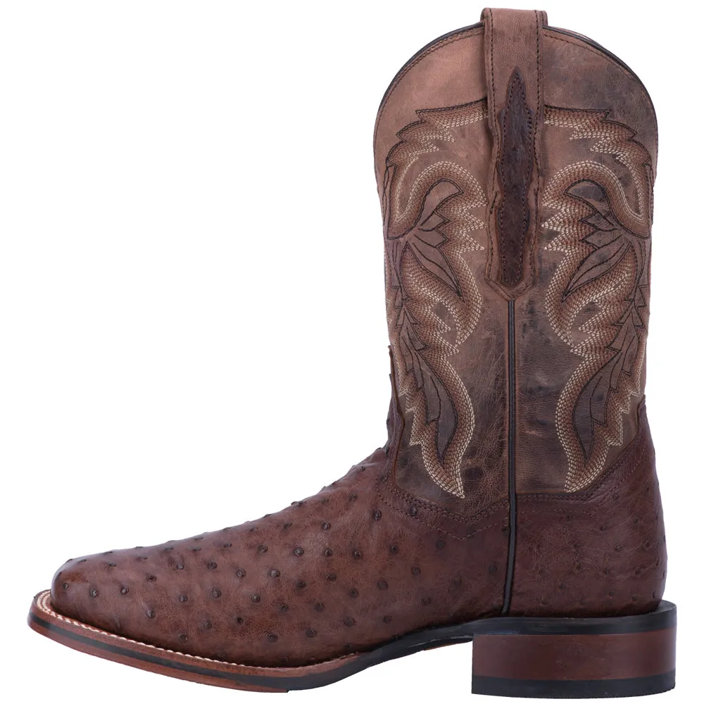 Alamosa Embroidered Ostrich Square Toe Pull On Cowboy Boots