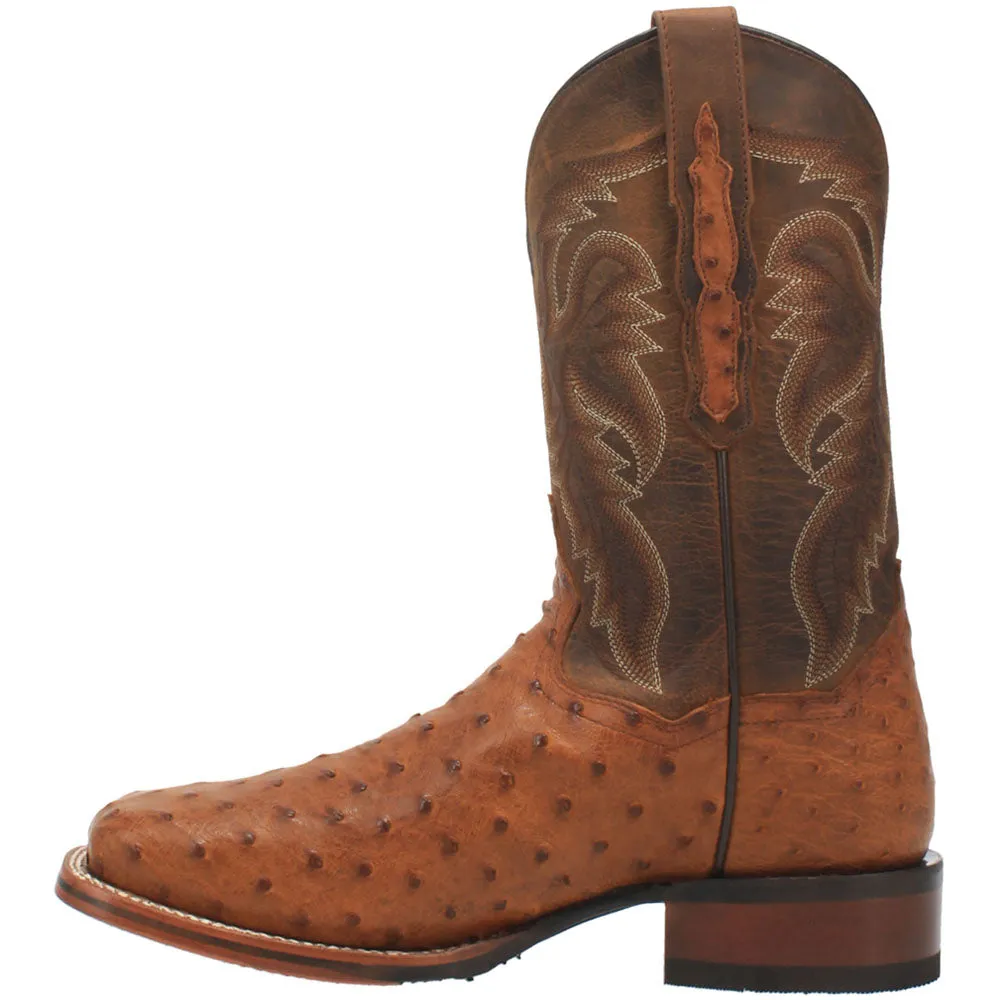Alamosa Embroidered Ostrich Square Toe Pull On Cowboy Boots