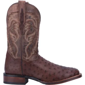 Alamosa Embroidered Ostrich Square Toe Pull On Cowboy Boots