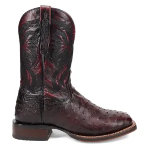 Alamosa Embroidered Ostrich Square Toe Pull On Cowboy Boots