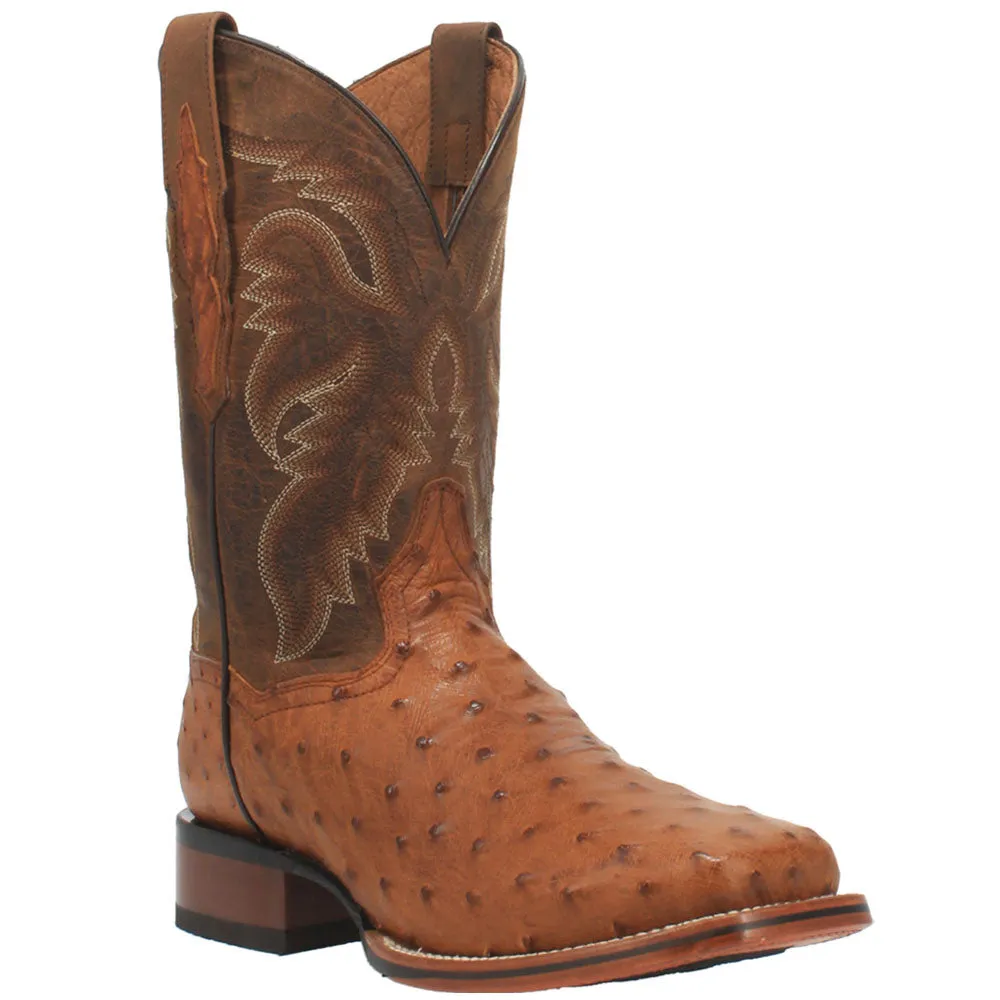 Alamosa Embroidered Ostrich Square Toe Pull On Cowboy Boots