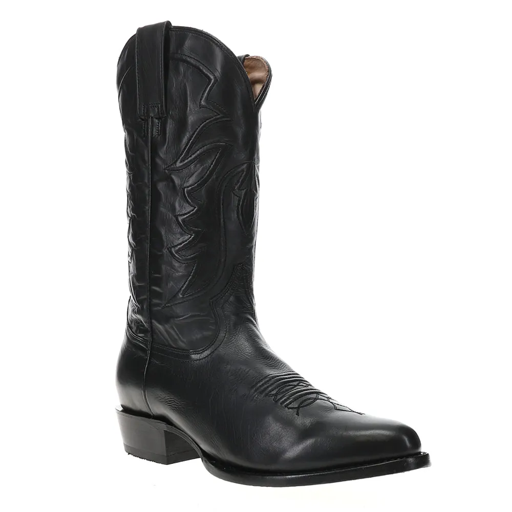 Ames Embroidered Round Toe Pull On Cowboy Boots