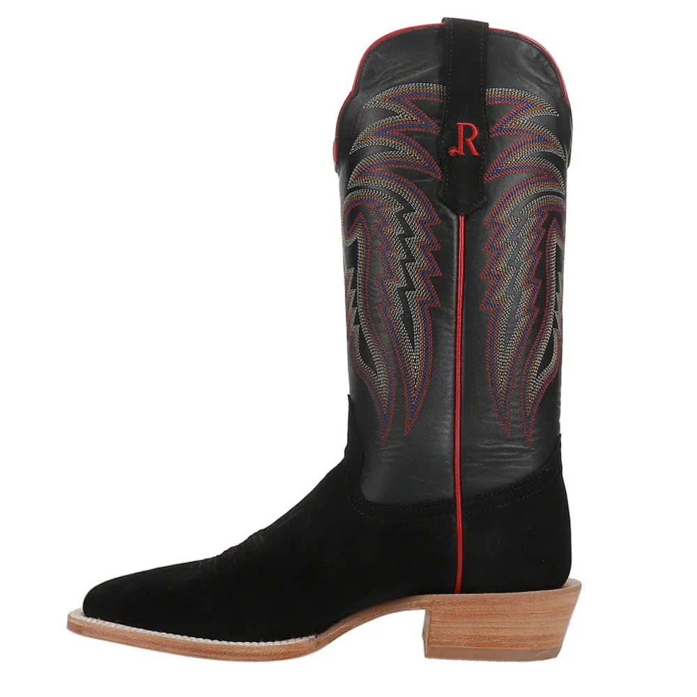 Black Rough Out Wide Embroidered Square Toe Cowboy Boots