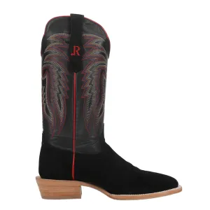 Black Rough Out Wide Embroidered Square Toe Cowboy Boots