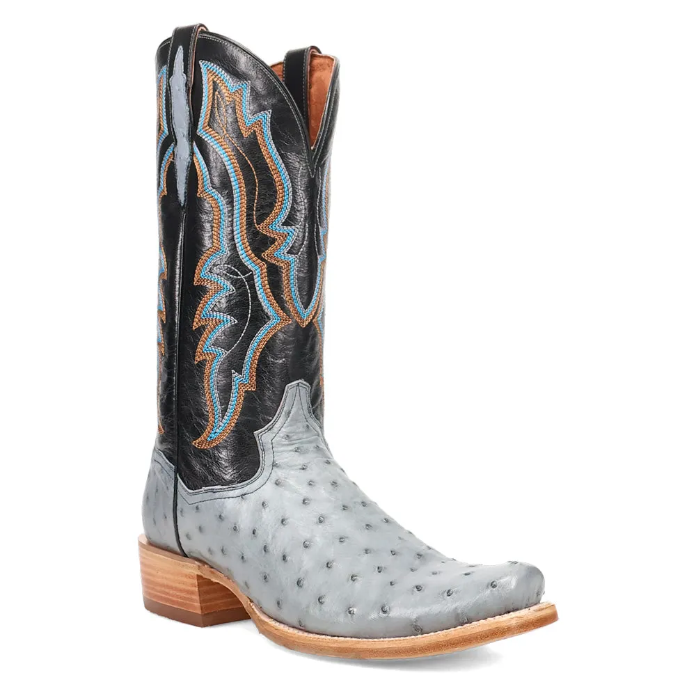 Brady Full Quill Ostrich Embroidered Square Toe Pull On Cowboy Boots