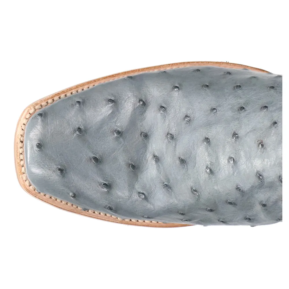 Brady Full Quill Ostrich Embroidered Square Toe Pull On Cowboy Boots