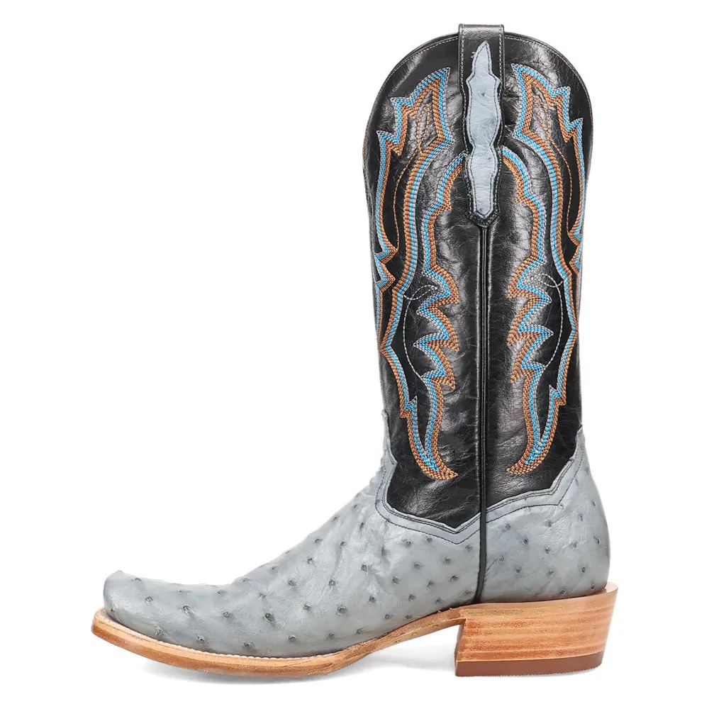 Brady Full Quill Ostrich Embroidered Square Toe Pull On Cowboy Boots