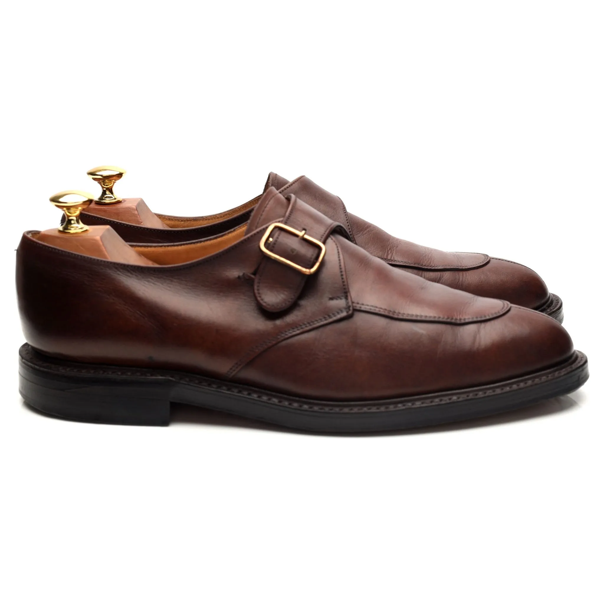 Brown Leather Split Toe Monk Strap UK 9.5 F