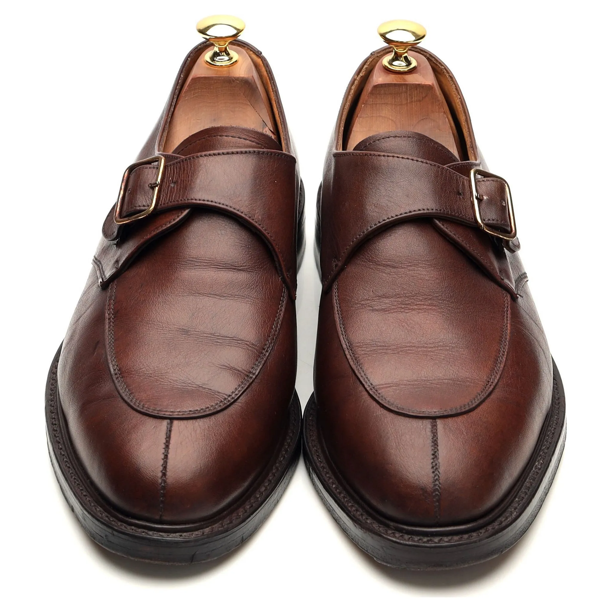 Brown Leather Split Toe Monk Strap UK 9.5 F