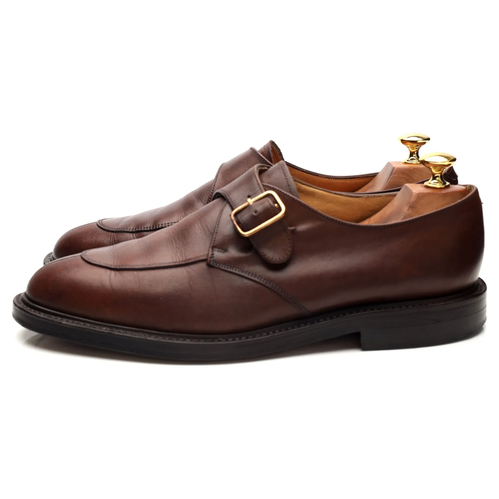 Brown Leather Split Toe Monk Strap UK 9.5 F