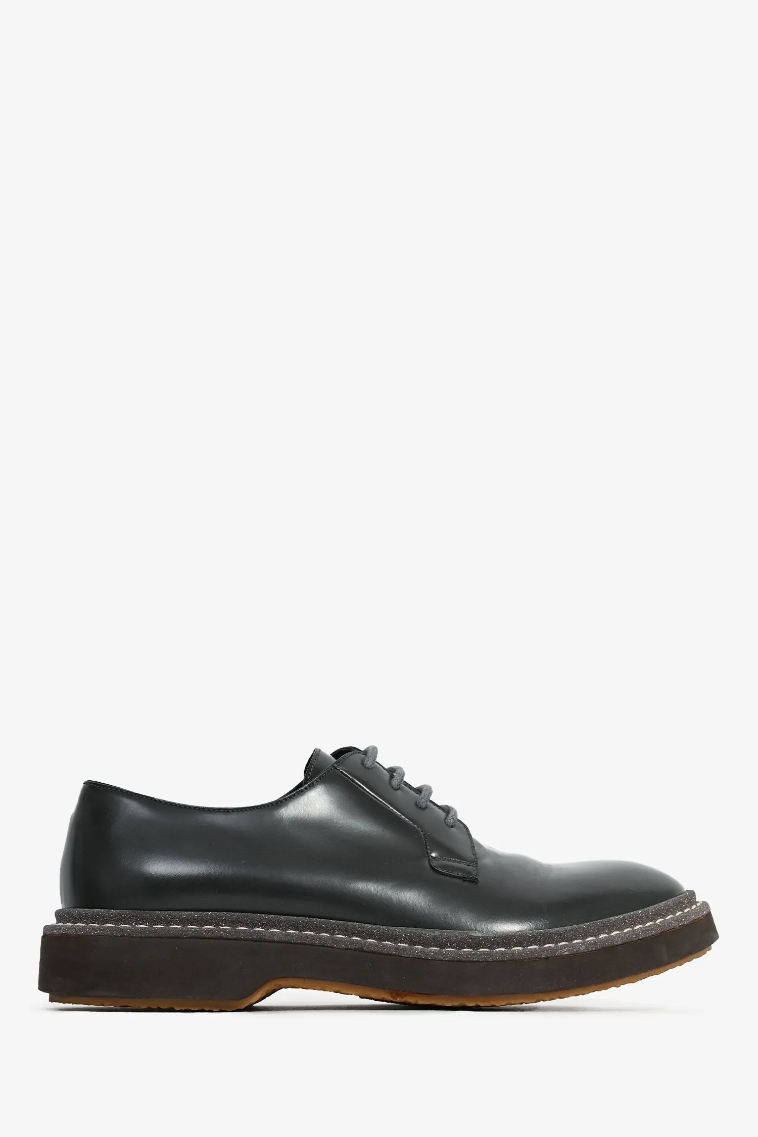 Brunello Cucinelli Charcoal Patent Leather Glitter Lace Up Oxfords Size 37