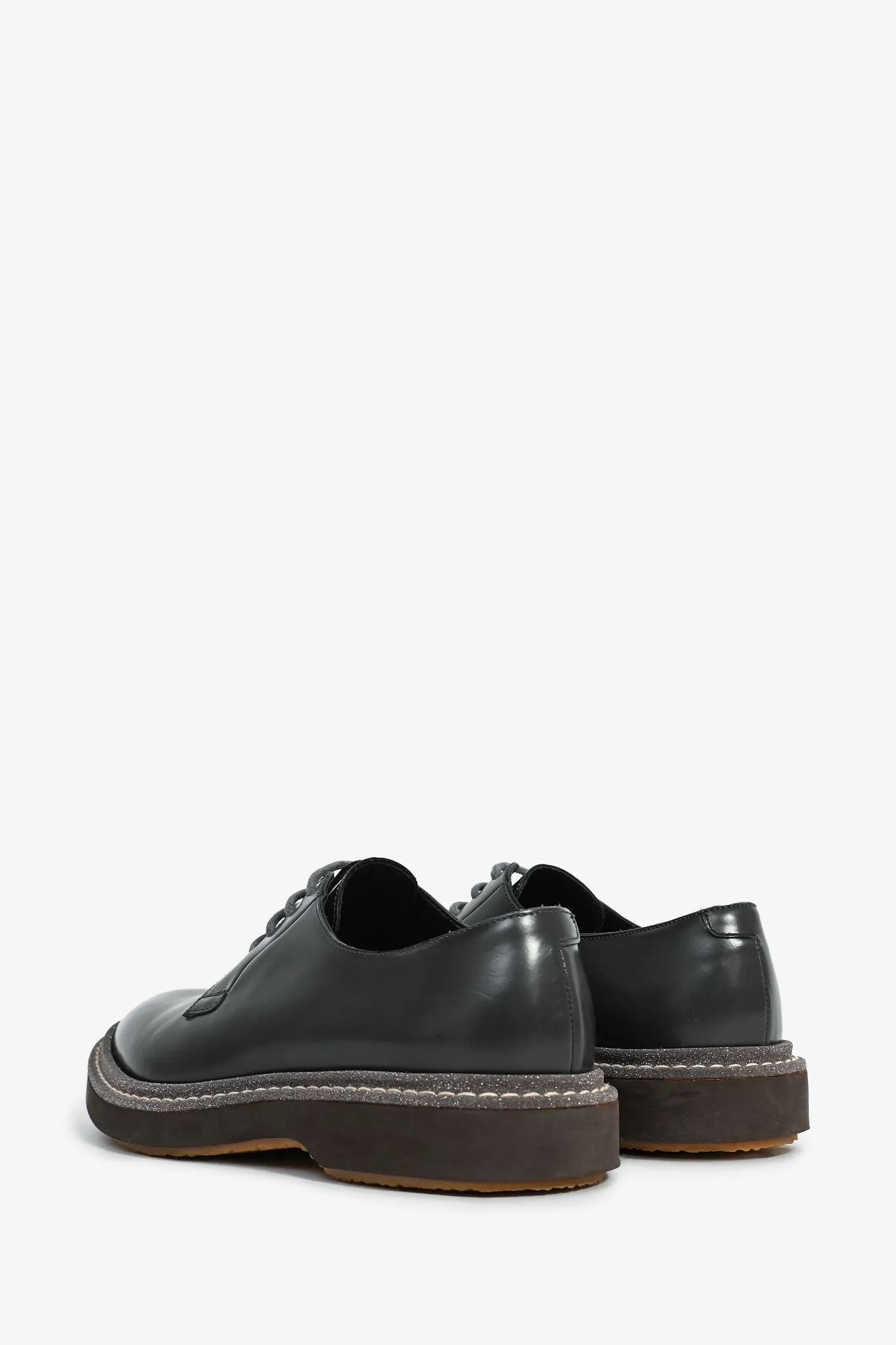 Brunello Cucinelli Charcoal Patent Leather Glitter Lace Up Oxfords Size 37