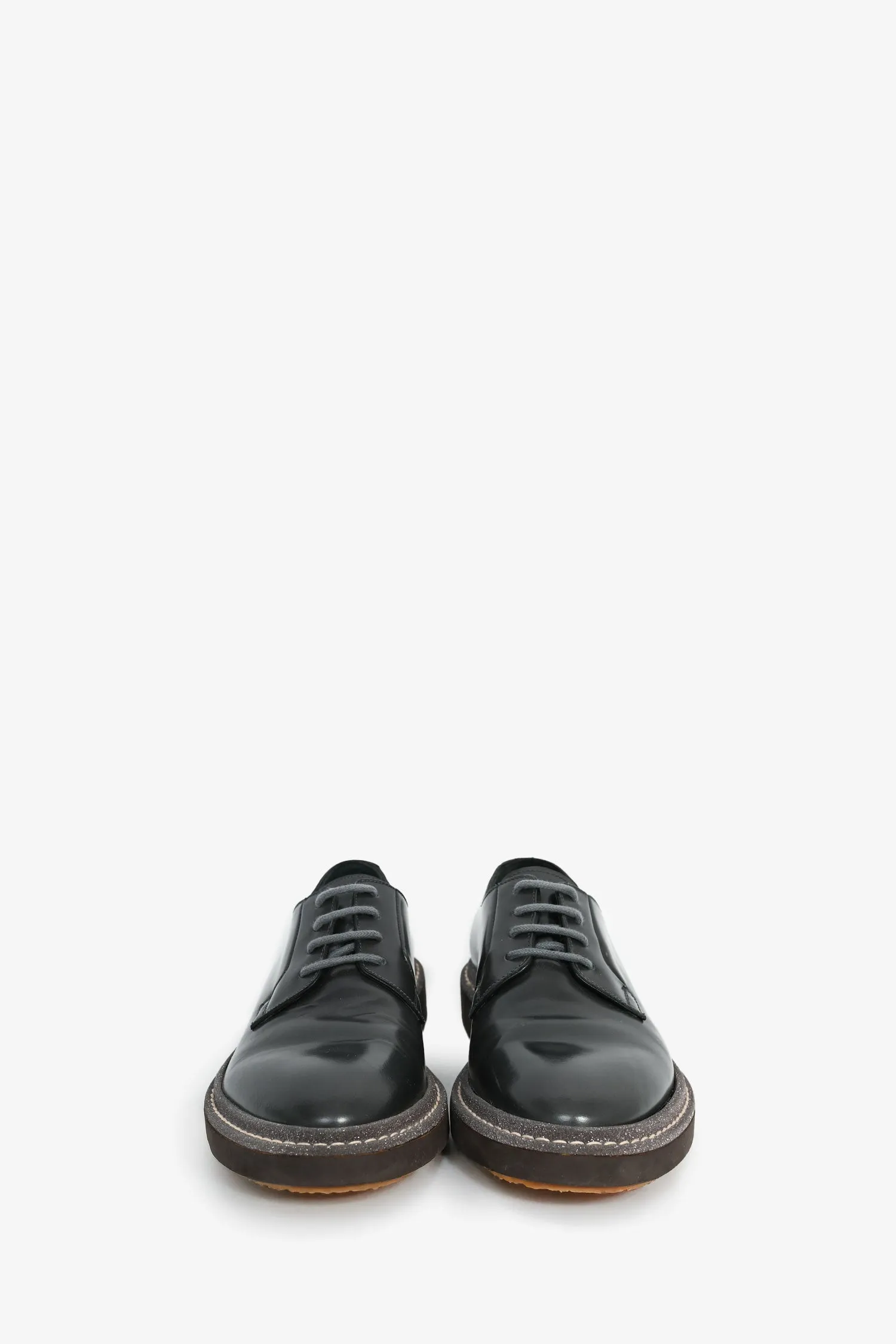 Brunello Cucinelli Charcoal Patent Leather Glitter Lace Up Oxfords Size 37
