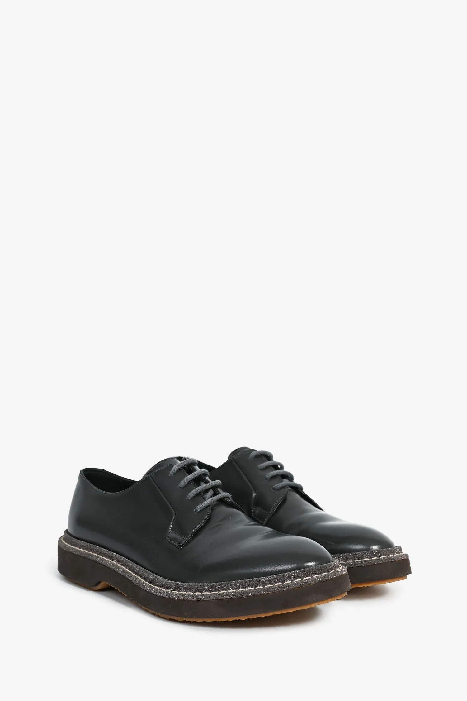 Brunello Cucinelli Charcoal Patent Leather Glitter Lace Up Oxfords Size 37