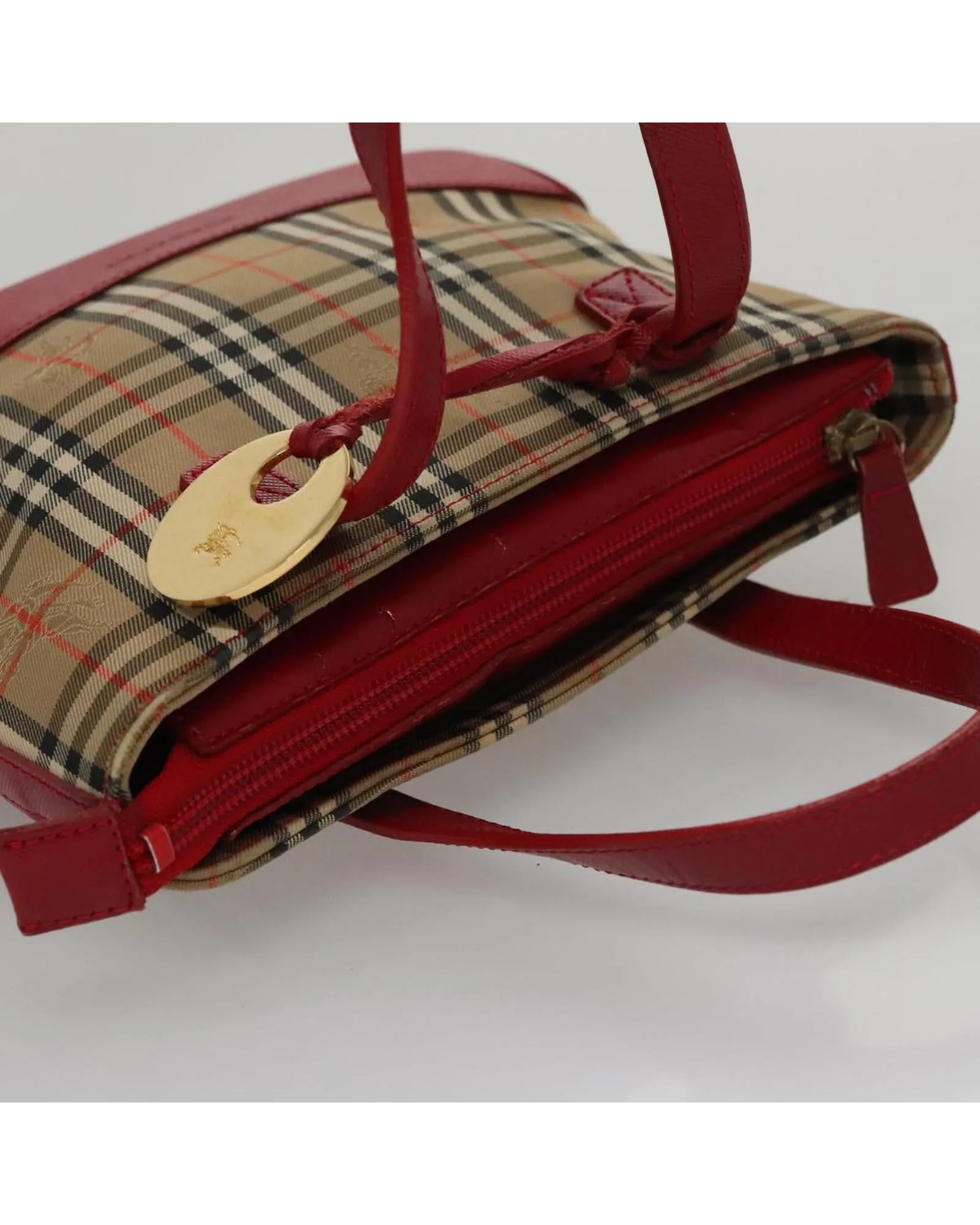 Canvas Check Hand Bag with Handle Drop and No Accessories