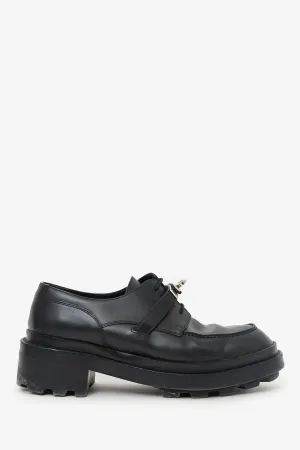 Herms Black Leather Buckle Oxfords Size 38 (As Is)