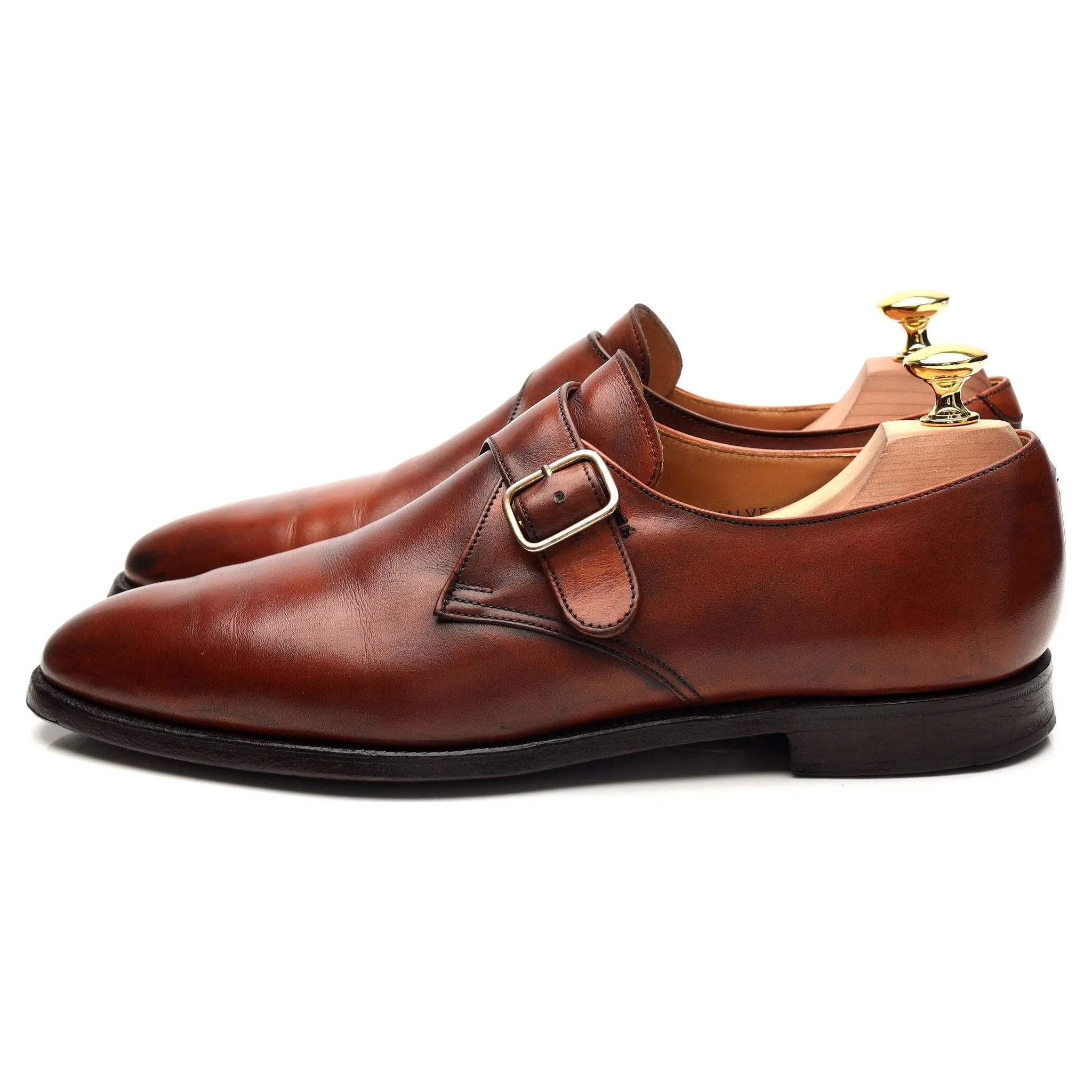 'Malvern' Tan Brown Leather Monk Straps UK 7.5 E