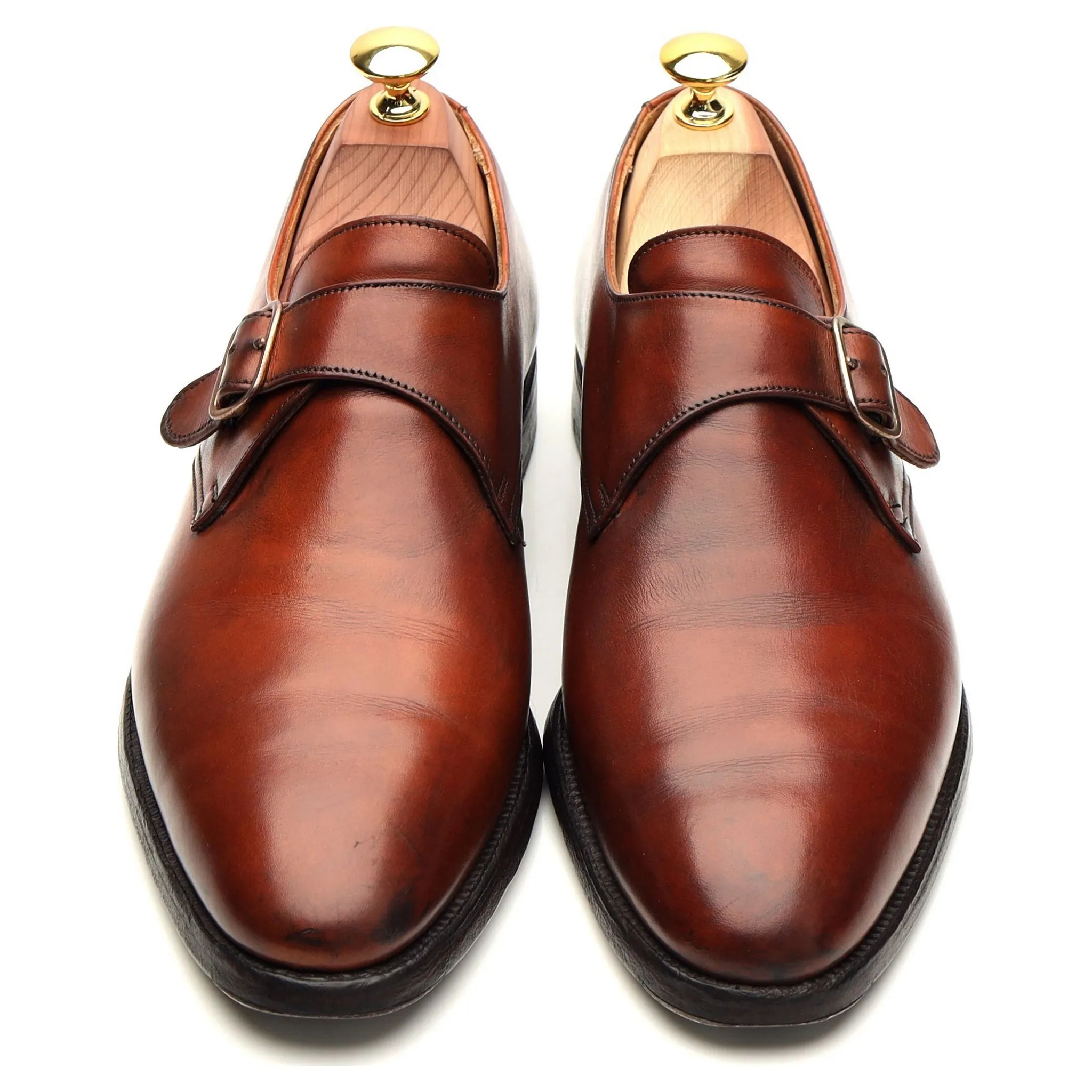 'Malvern' Tan Brown Leather Monk Straps UK 7.5 E