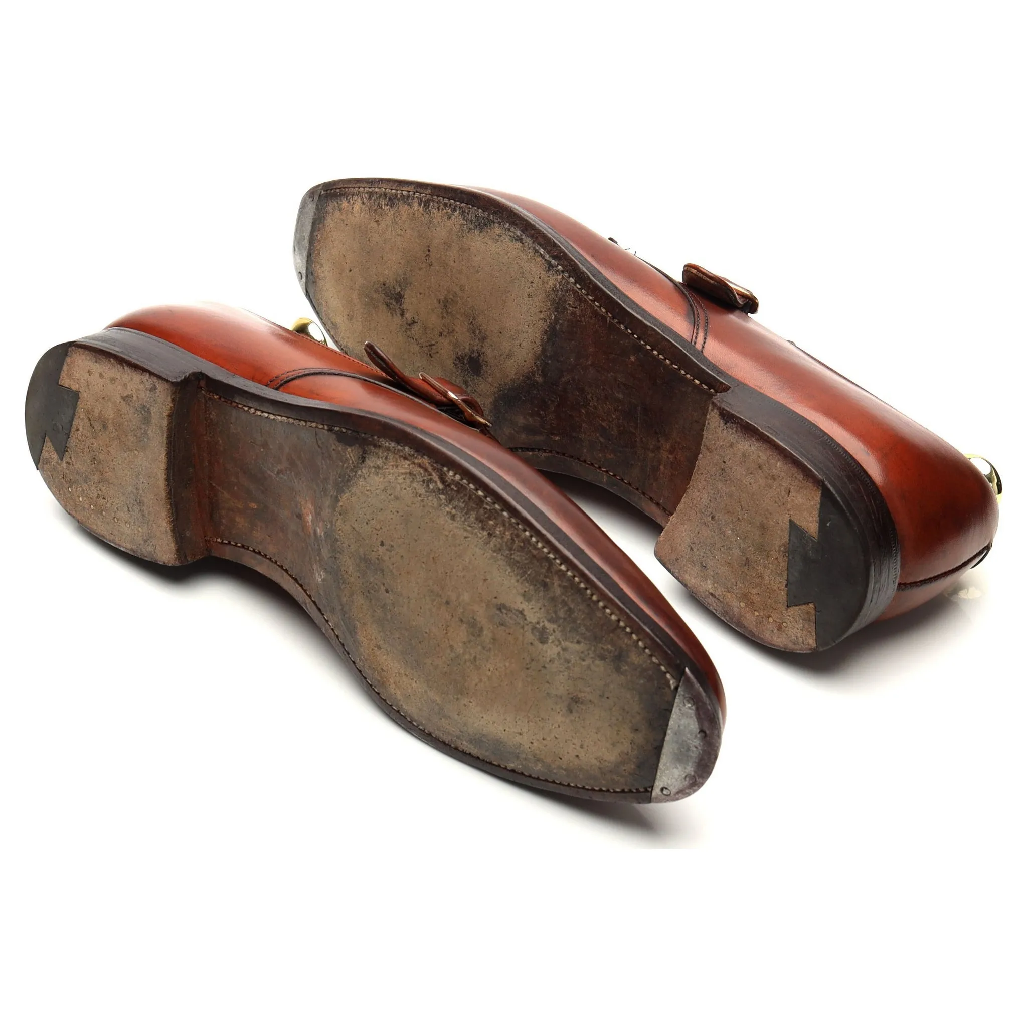 'Malvern' Tan Brown Leather Monk Straps UK 7.5 E