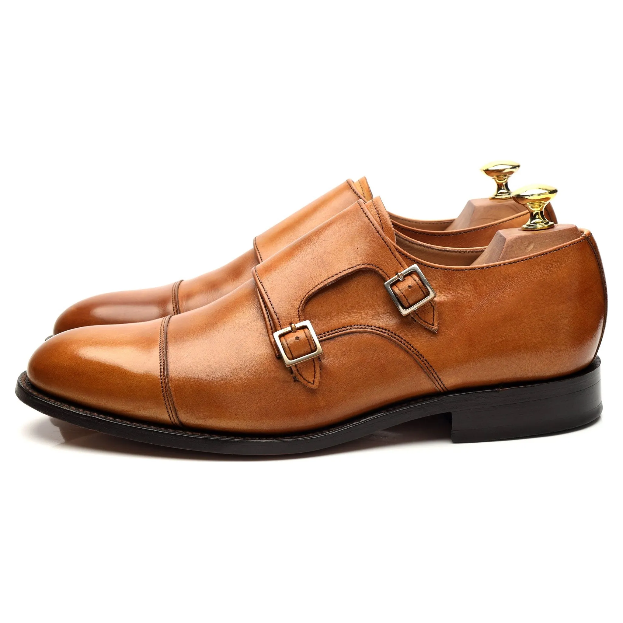 'Tunstall' Tan Brown Leather Double Monk Strap UK 8 F